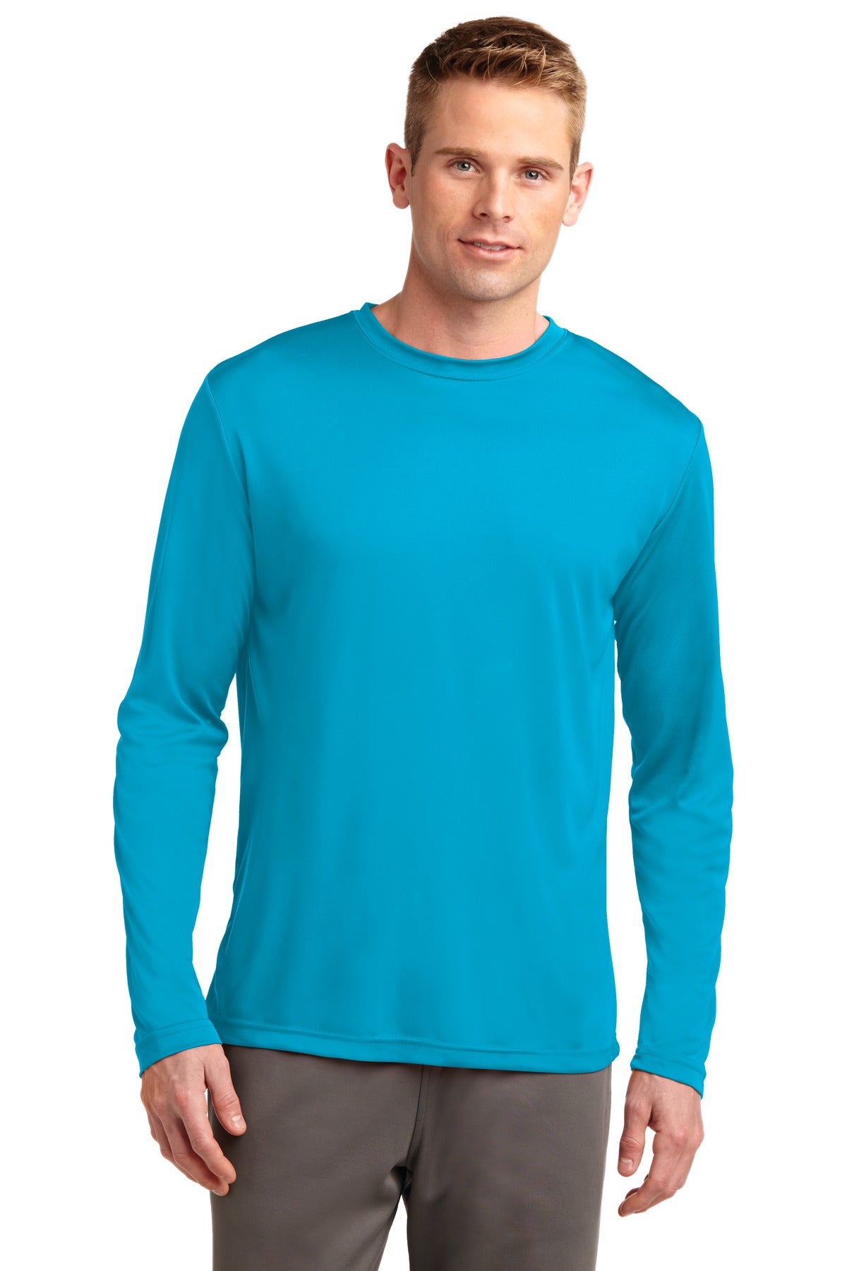 Front View of Atomic Blue Sport-Tek Tall Long Sleeve PosiCharge Competitor Tee. TST350LS  - 3XLT