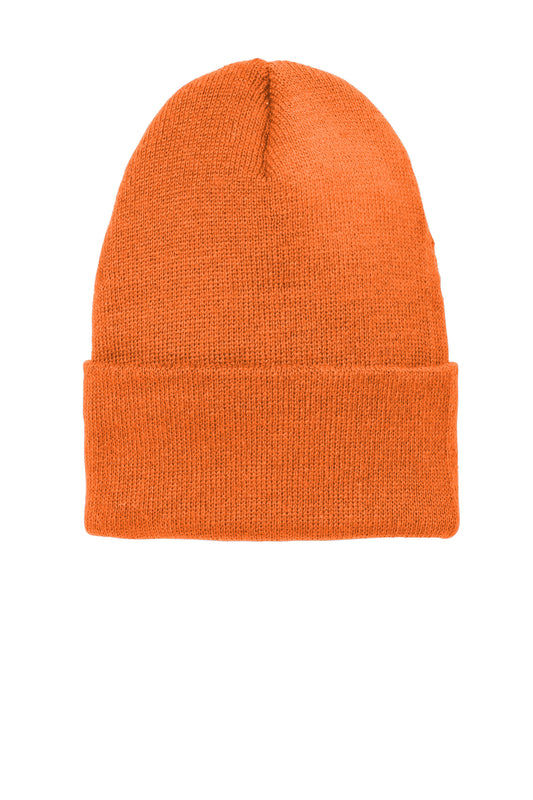 Front View of NeonOrange Volunteer Knitwear Chore Beanie VL10
