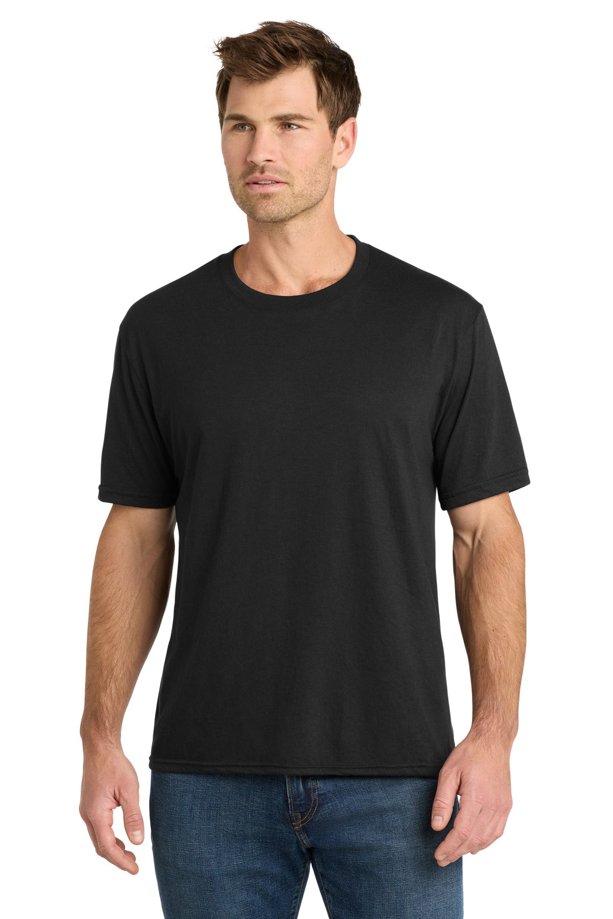 Front View of DeepBlkSld Volunteer Knitwear Tri Tee VL40  - S
