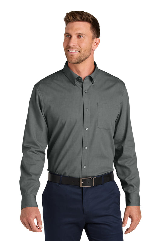 Front View of DeepBlack Port Authority Long Sleeve Nailhead Easy Care Shirt W816  - XS