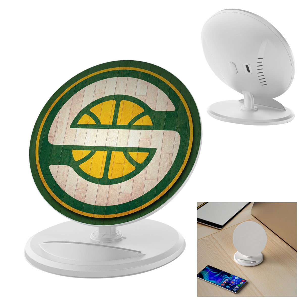 WHITE 10W Round Wireless Charger & Stand