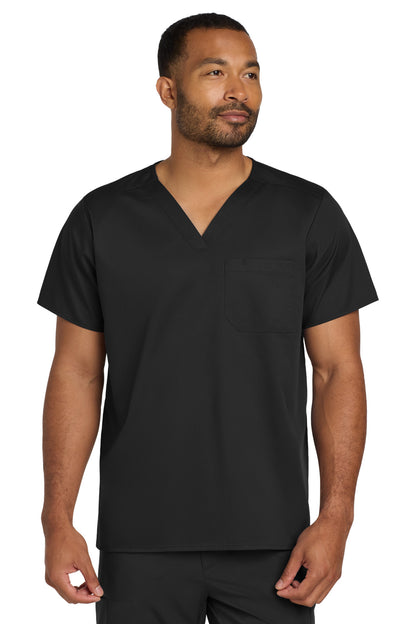 Front View of Black Wink Unisex WorkFlex Chest Pocket V-Neck Top WW3160  - 2XS