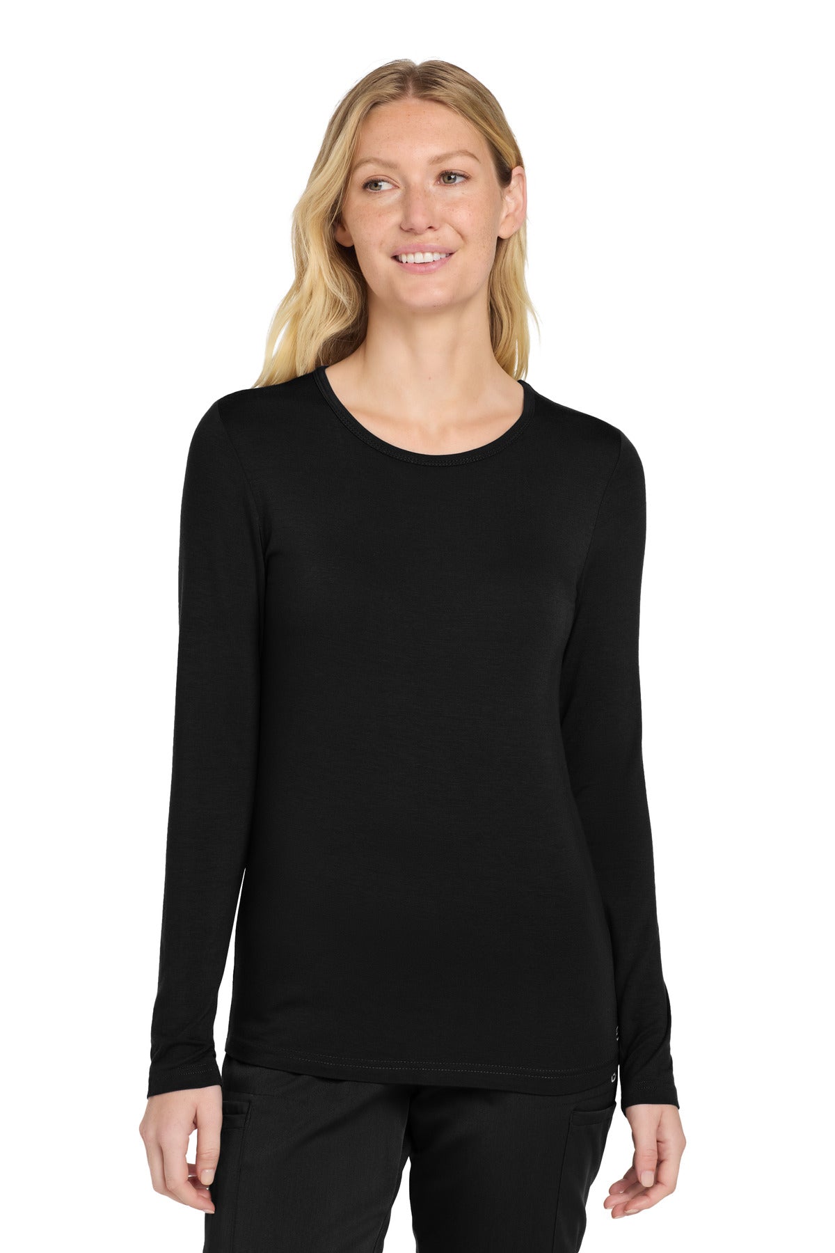 Front View of Black Wink Women's Long Sleeve Layer Tee WW4029  - 2XS