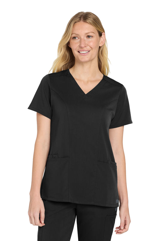 Front View of Black Wink Women's Premiere Flex V-Neck Top WW4168  - 2XS