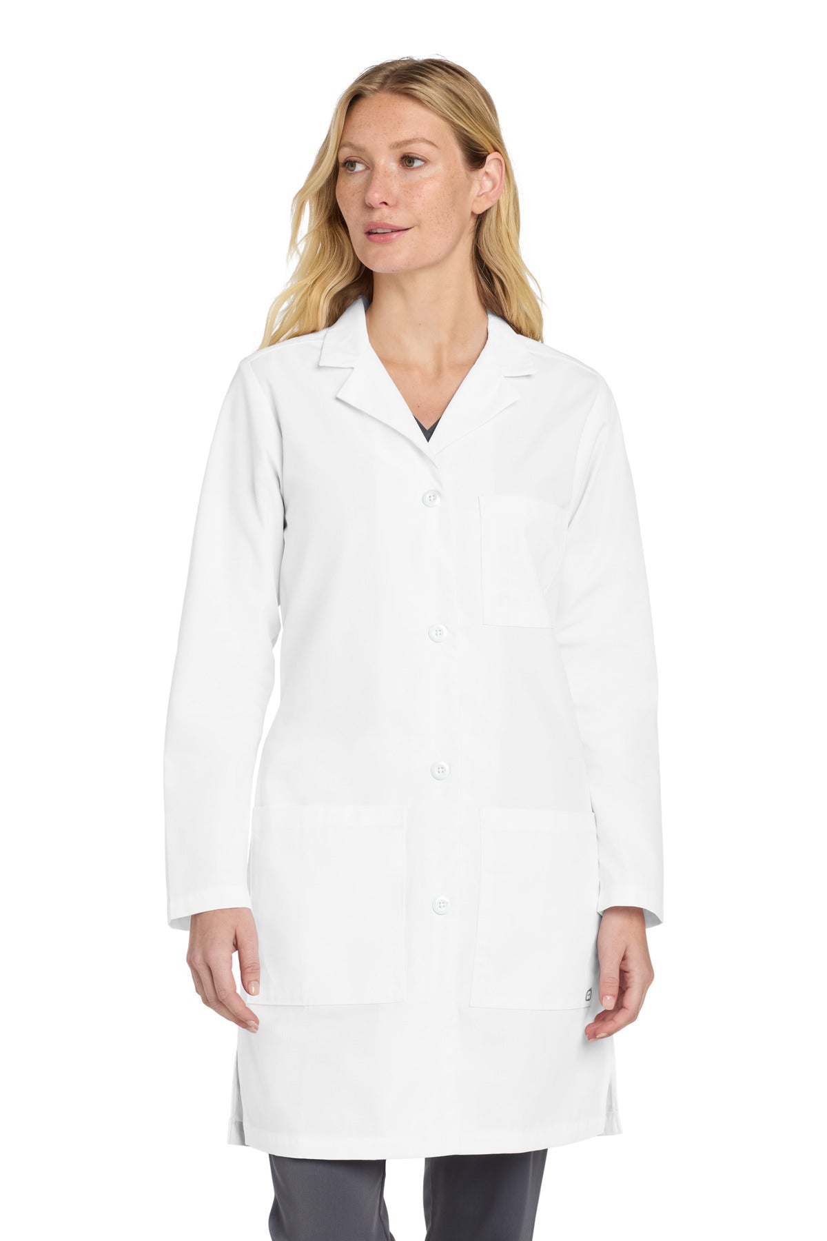 Front View of White Wink Women's Long Lab Coat WW4172  - 2XS