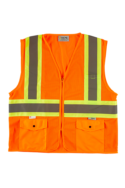 Orange Xtreme Visibility DOT Class 2 Contrast Stripe Zip Vest  - S