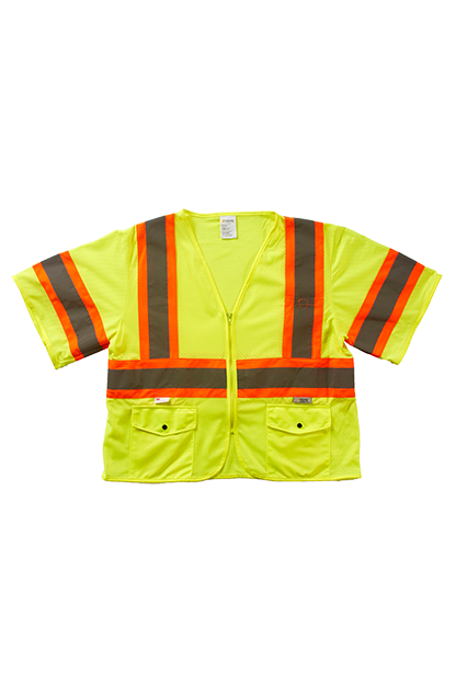 Yellow Xtreme Visibility DOT Class 3 Contrast Stripe Zip Vest  - S