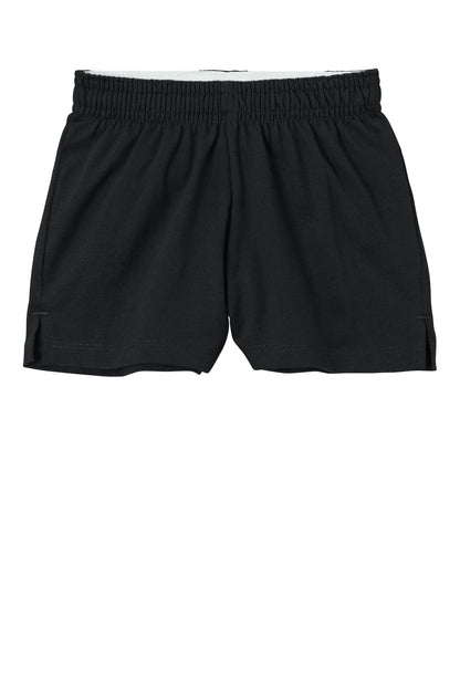 Front View of Black Sport-Tek Girls Jersey Knit Squad Short YGST311  - XS