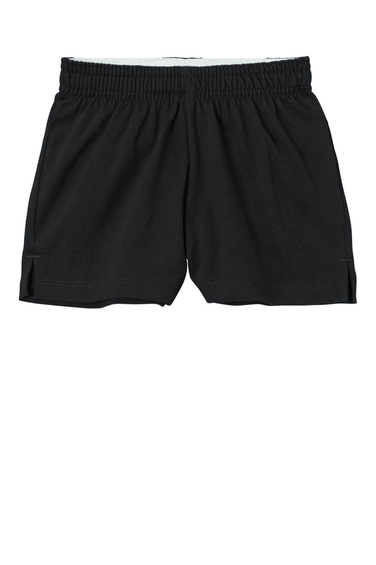 Front View of Black Sport-Tek Girls Jersey Knit Squad Short YGST311  - XS