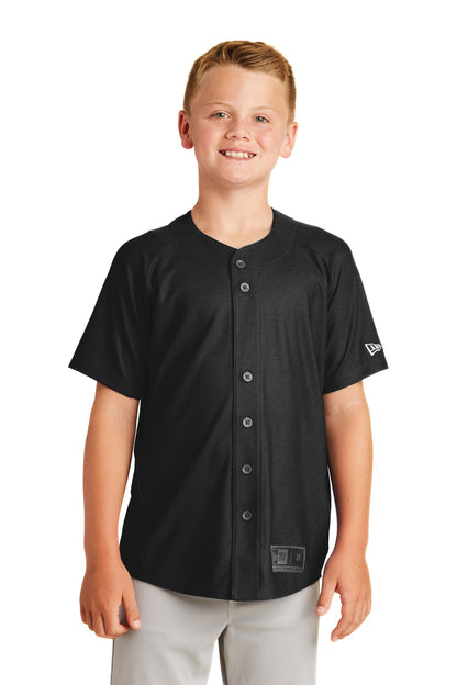 Front View of Black New Era Youth Diamond Era Full-Button Jersey. YNEA220  - XS