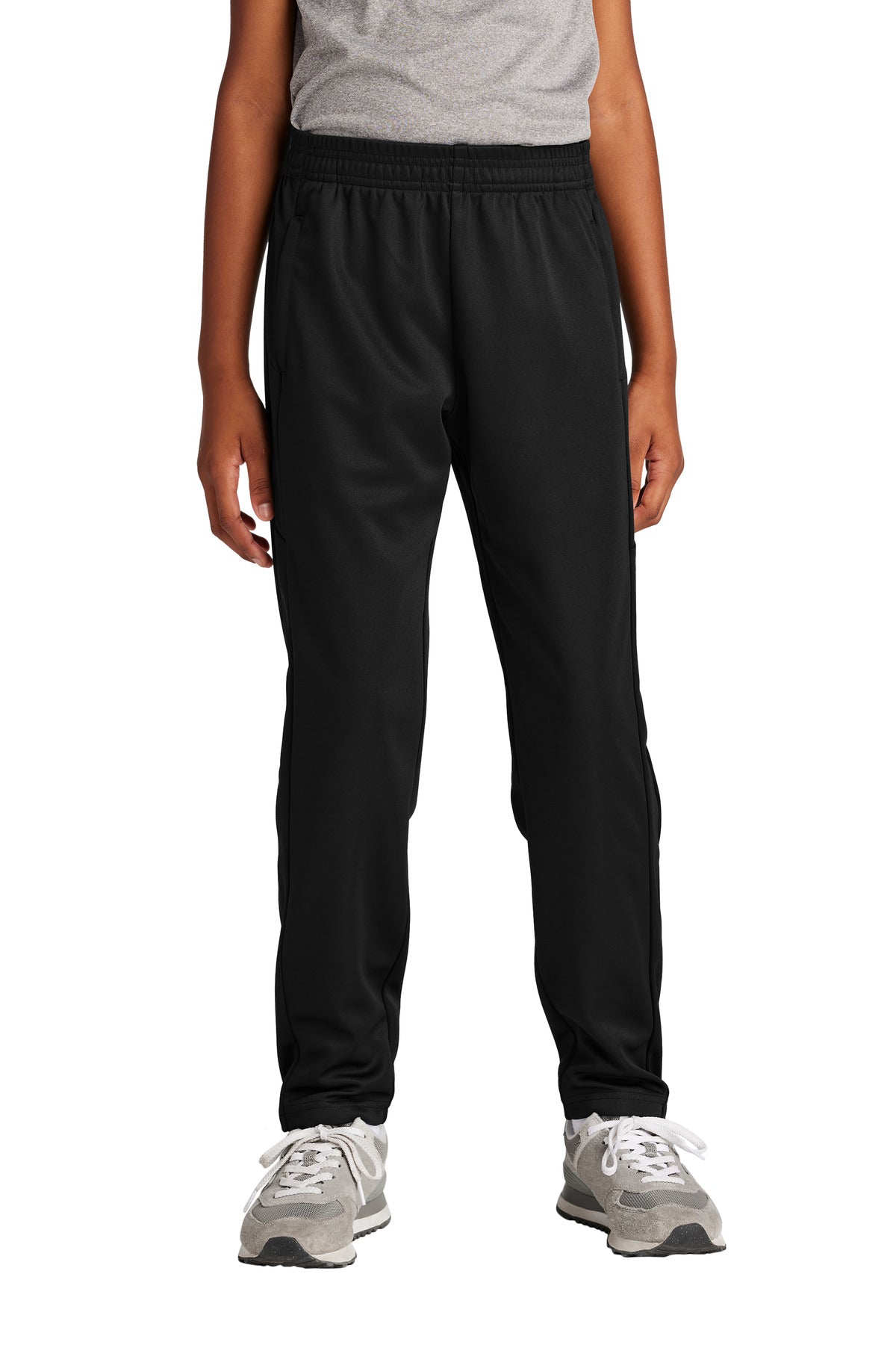 Front View of Blk/Blk Sport-Tek Youth Travel Pant YPST800  - XS