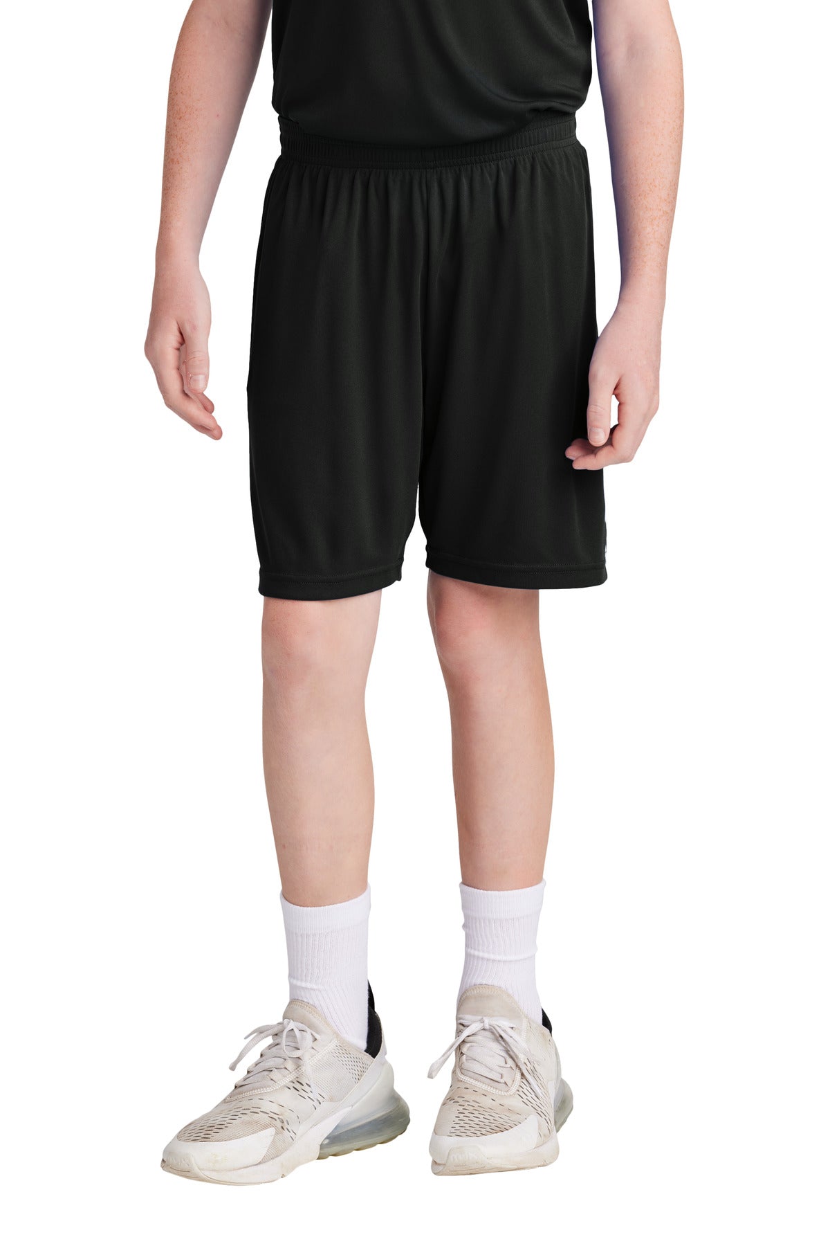 Front View of Blk/White Sport-Tek Youth Competitor United 5" Short YST103  - XS