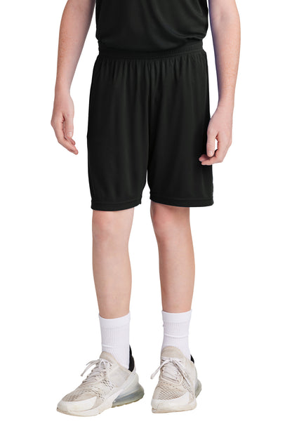 Front View of Blk/White Sport-Tek Youth Competitor United 5" Short YST103  - XS
