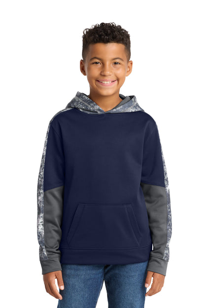 Front View of True Navy/Navy Sport-Tek Youth Sport-Wick Mineral Freeze Fleece Colorblock Hooded Pullover. YST231  - XS