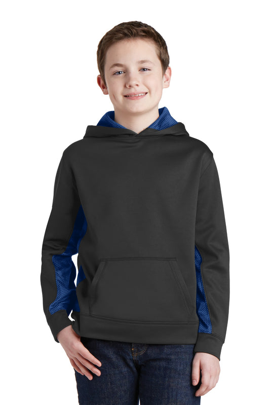 Sport-Tek Youth Sport-Wick CamoHex Fleece Colorblock Hooded Pullover. YST239