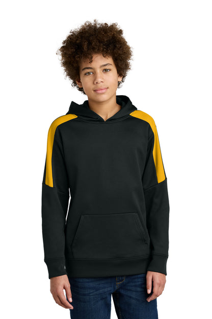 Front View of Black/Gold Sport-Tek Youth Sport-Wick Fleece United Pullover Hoodie YST255  - XS