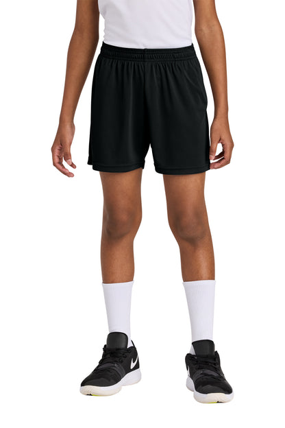 Front View of Black Sport-Tek Youth PosiCharge Competitor 5" Pocketed Short YST349P  - XS