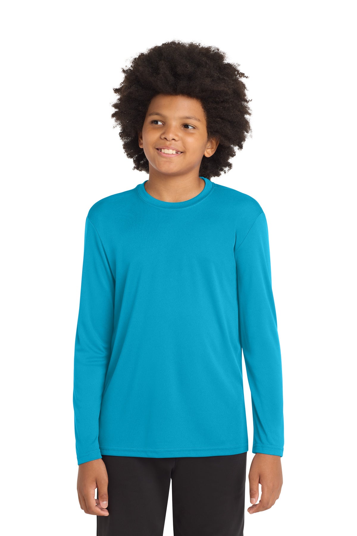 Front View of Atomic Blue Sport-Tek Youth Long Sleeve PosiCharge Competitor Tee. YST350LS  - XS
