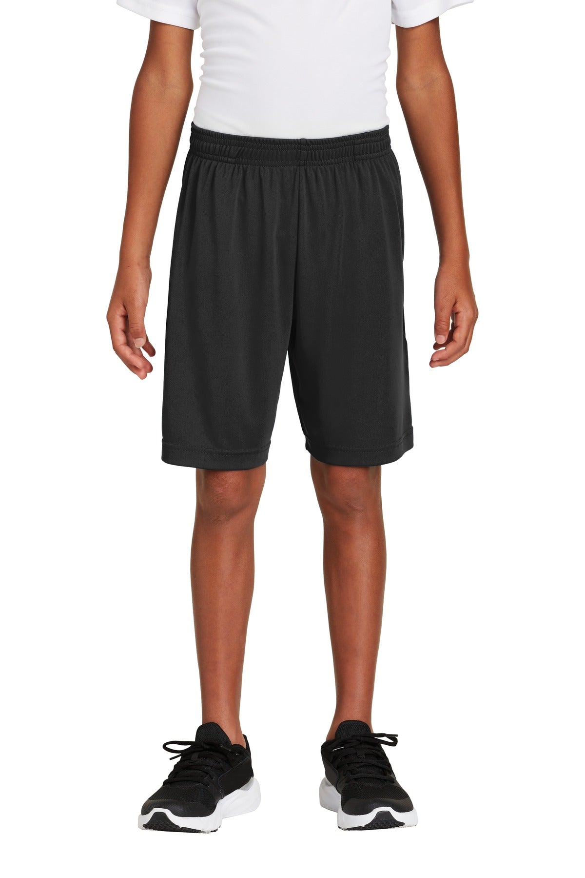 Front View of Black Sport-Tek Youth PosiCharge Competitor Pocketed Short. YST355P  - XS