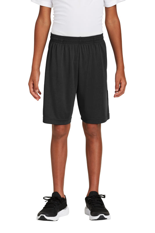 Front View of Black Sport-Tek Youth PosiCharge Competitor Pocketed Short. YST355P  - XS