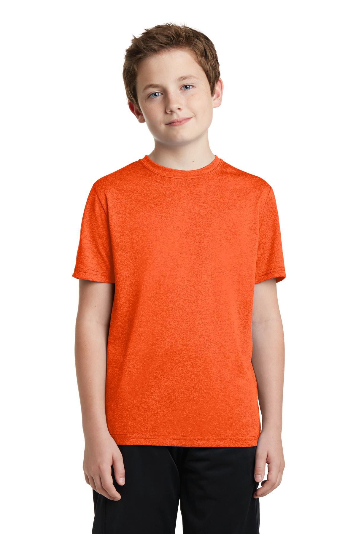 Front View of Dp Orange Hthr Sport-Tek Youth Heather Contender Tee. YST360  - XS