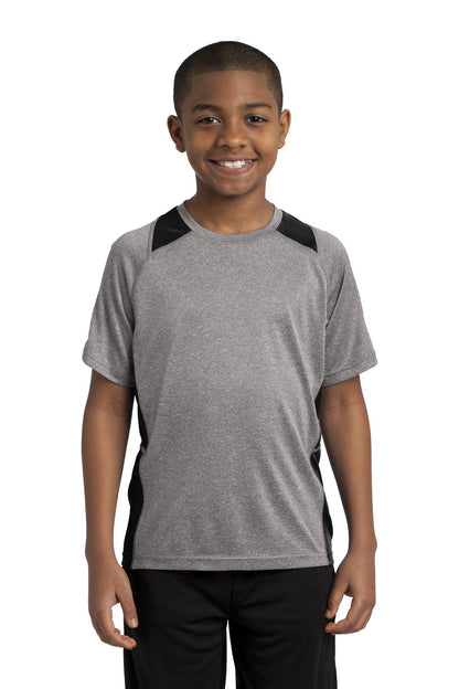 Front View of Vnt He/Black Sport-Tek Youth Heather Colorblock Contender Tee. YST361  - XS