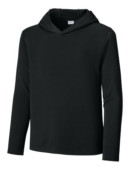 Front View of Black Sport-Tek Youth Posi-UV Pro Long Sleeve Hoodie YST420LSH  - XS