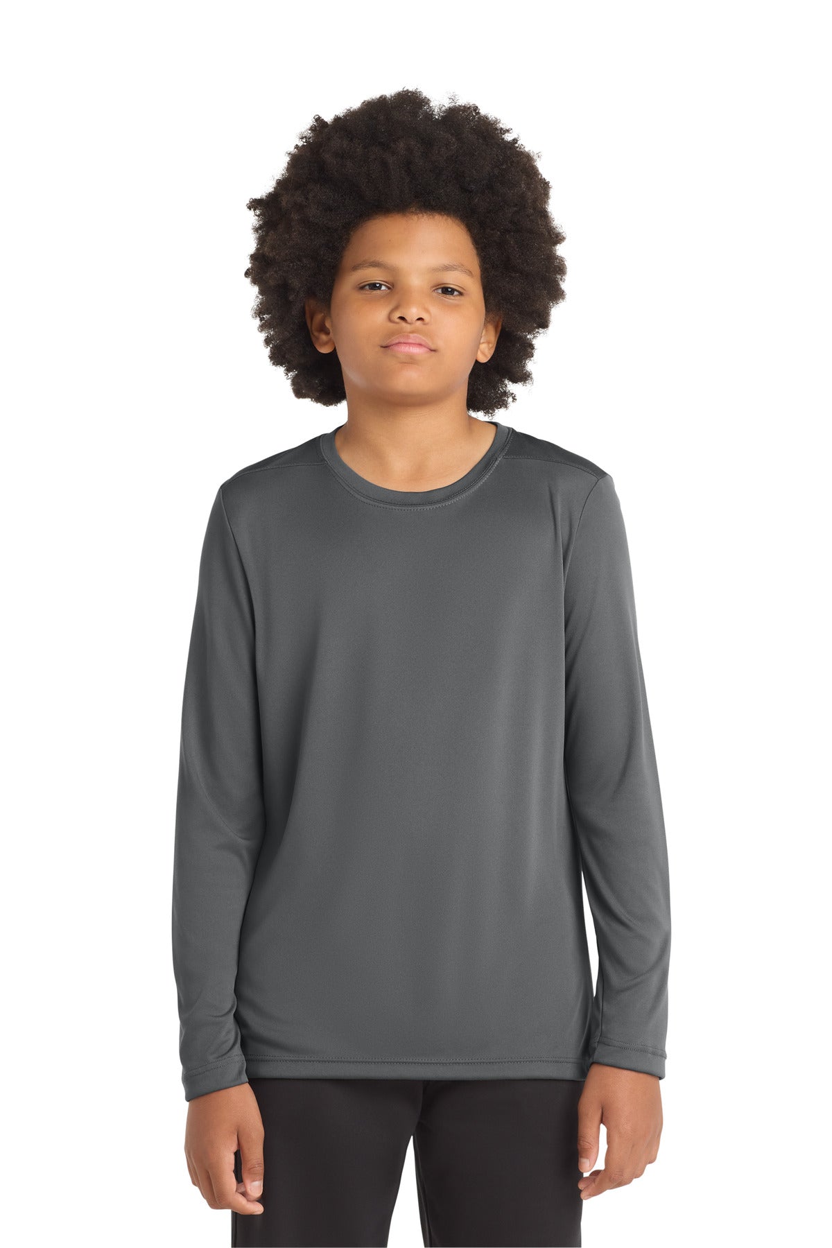 SanMar YST420LS_darksmokegrey_model_front.jpg