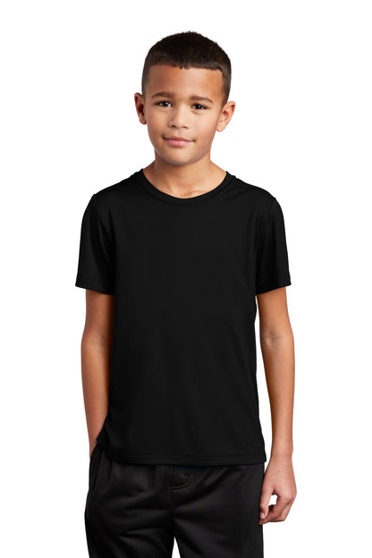 Front View of Black Sport-Tek Youth Posi-UV Pro Tee. YST420  - XS