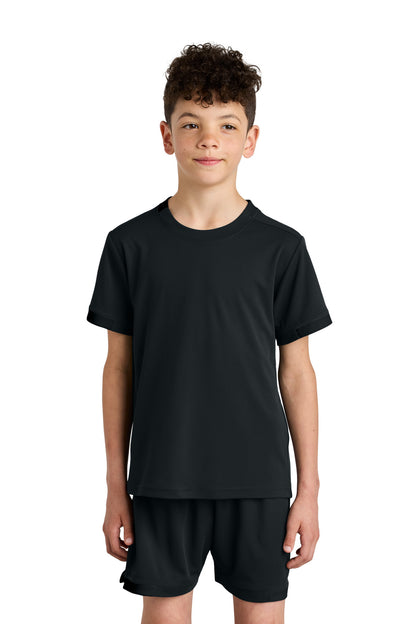 Front View of Blk/Blk Sport-Tek Youth Club Short Sleeve Crew YST440  - XS