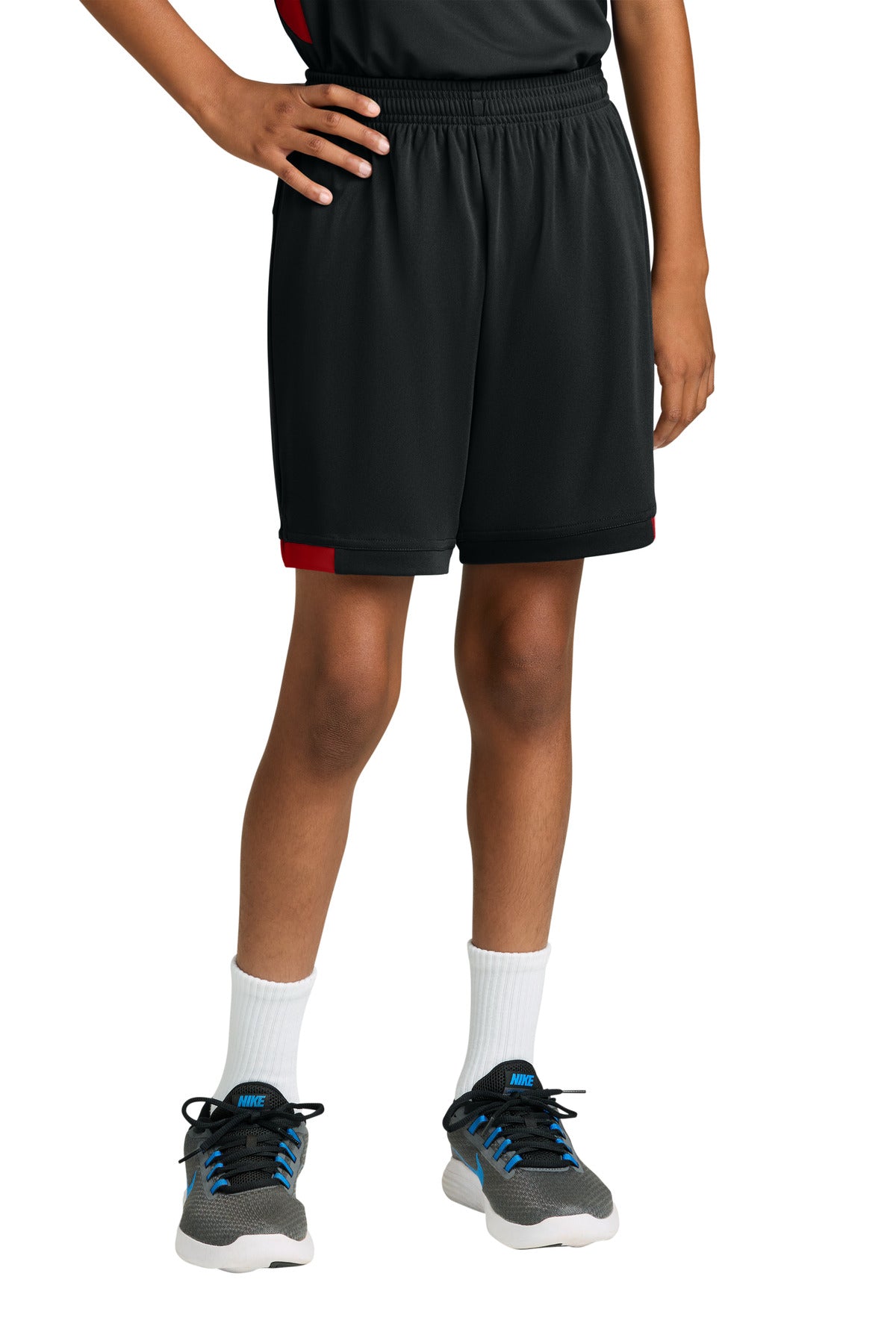 SanMar YST4420_blackdeepred_model_front.jpg