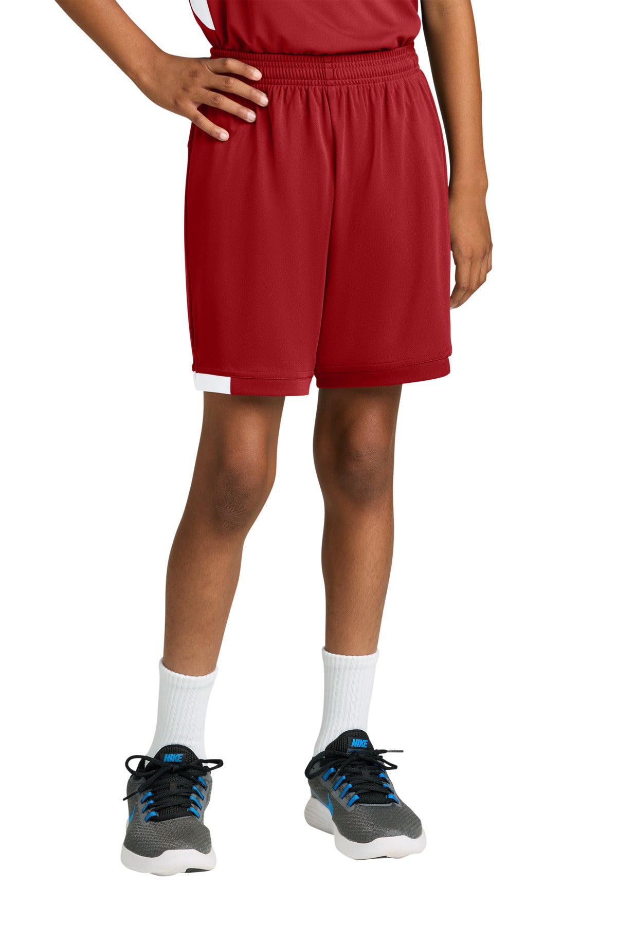 SanMar YST4420_deepredwhite_model_front.jpg