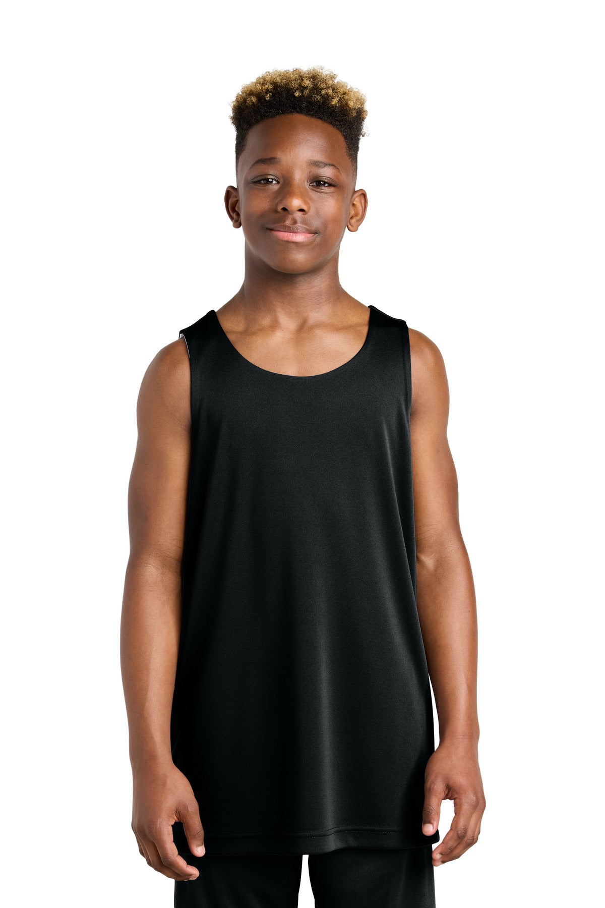 Front View of Blk/White Sport-Tek Youth PosiCharge Competitor Rev Tank YST551  - XS