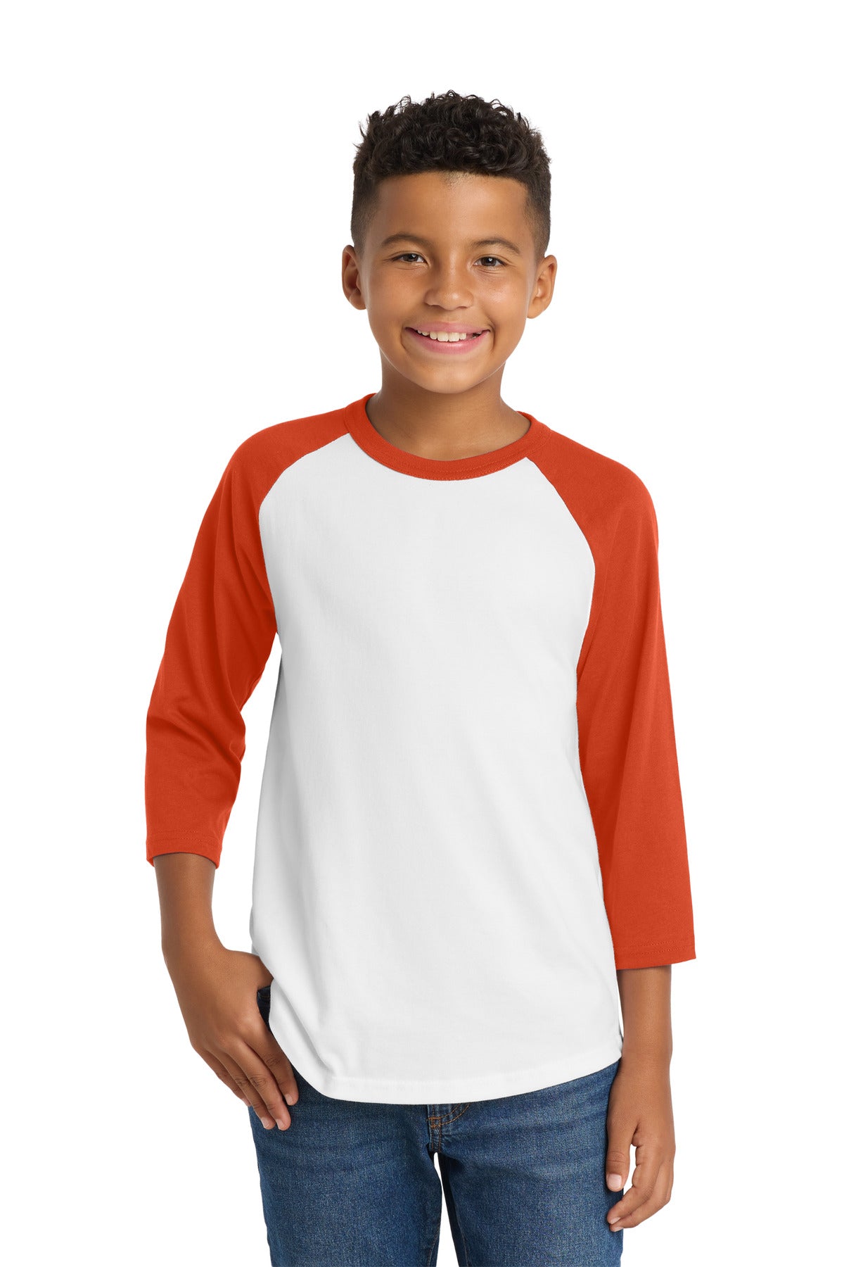 SanMar YT200_whitedeeporange_model_front.jpg