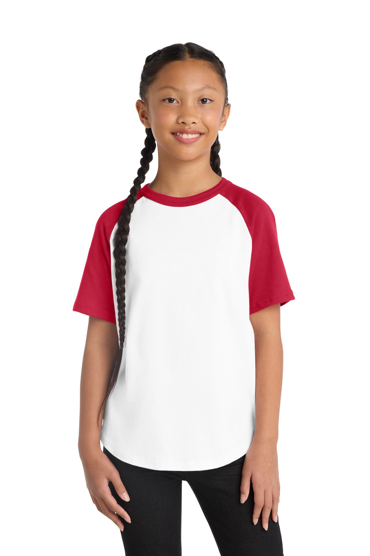 SanMar YT201_whitered_model_front.jpg