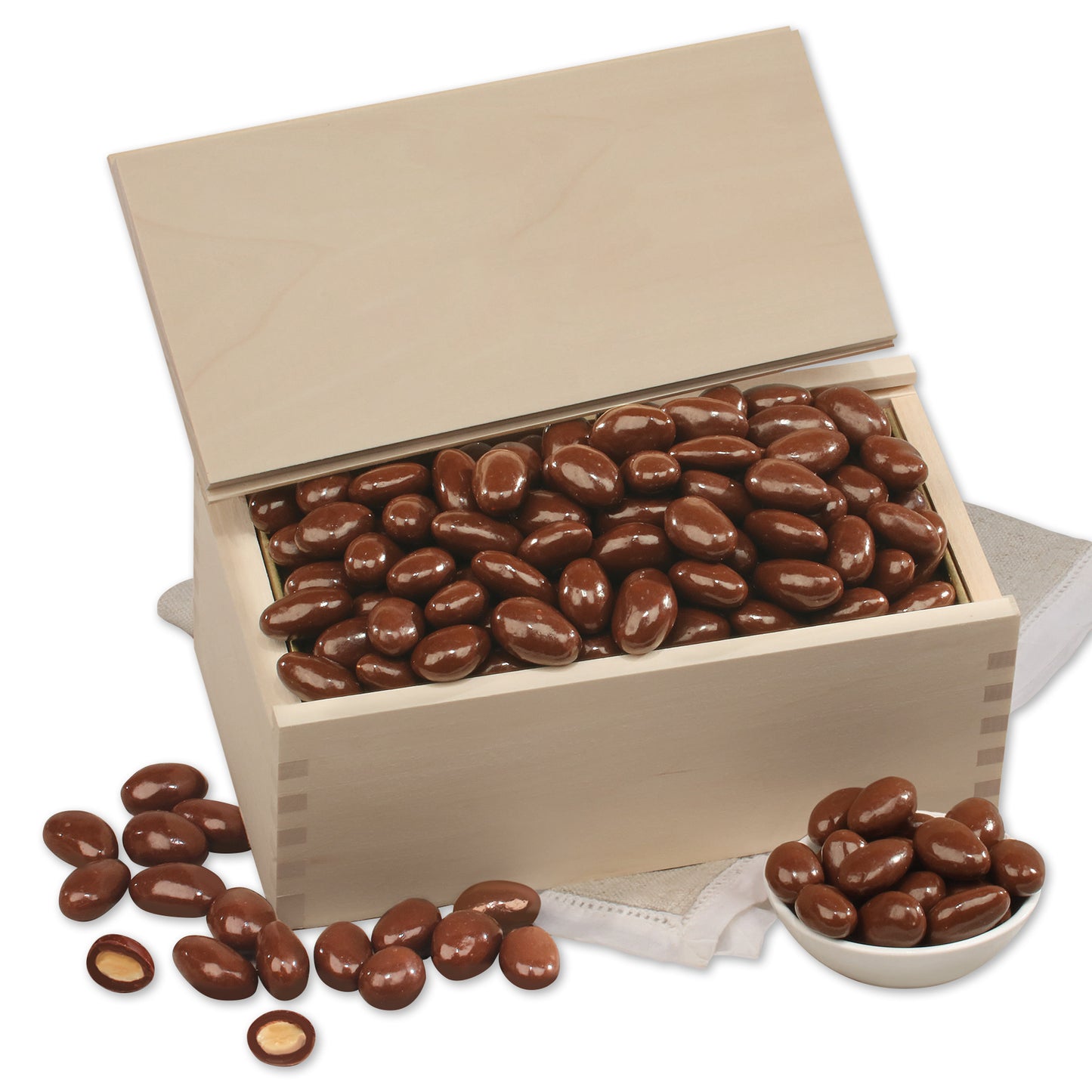 Milk Chocolate Covered Almonds in Wooden Collector's Box