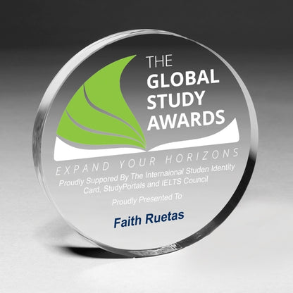 Laser Engraved Circle Paperweight - 4” dia x 3/4”