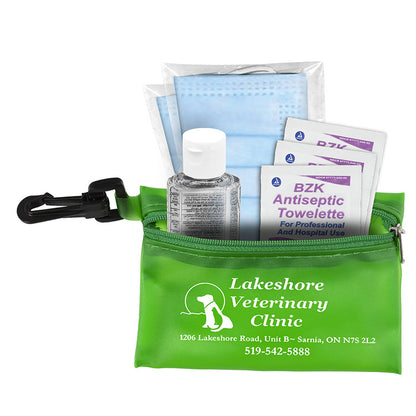 "Everything Essential" Mask & Sanitizing Protection Pack in Translucent Zipper Pouch With Plastic Ho