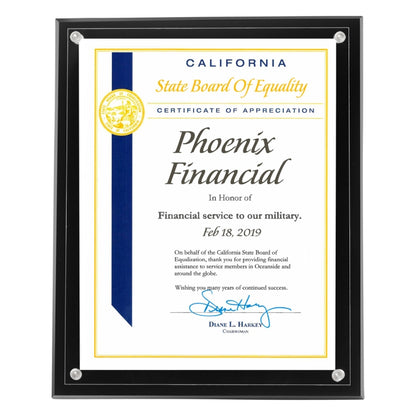 Certificate Holder Clear on Black - 8 1/2" x 11" Insert