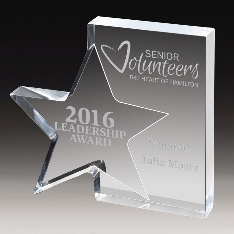 Standing Star Award (7 3/4" x 7" x 1") - Laser Engraved