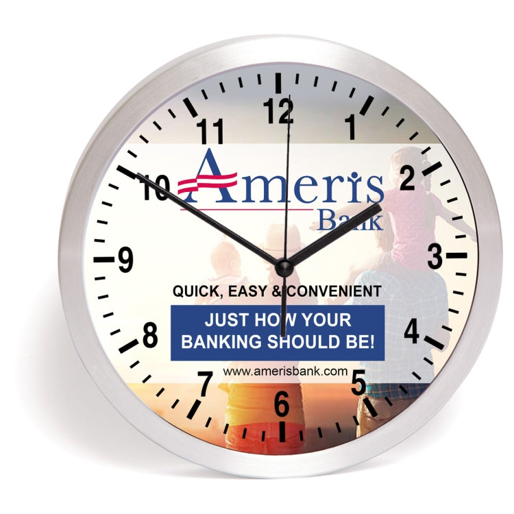 "Balance" 10” Brushed Metal Wall Clock with Glass Lens