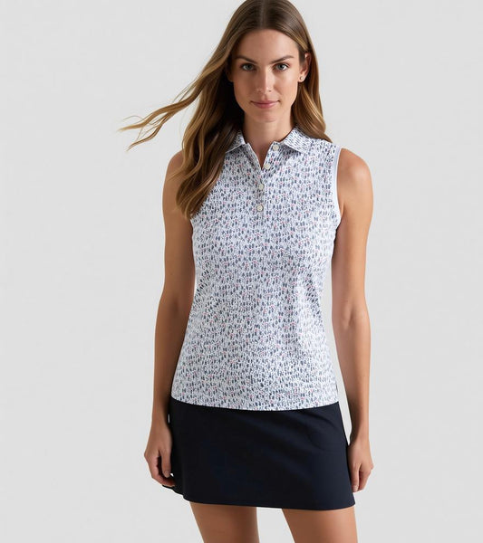 Peter Millar Women's Poppies In Play Banded Sport Mesh Sleeveless Button Polo