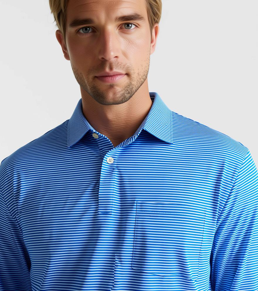 Peter Millar Men's Featherweight Stripe Long-Sleeve Performance Polo