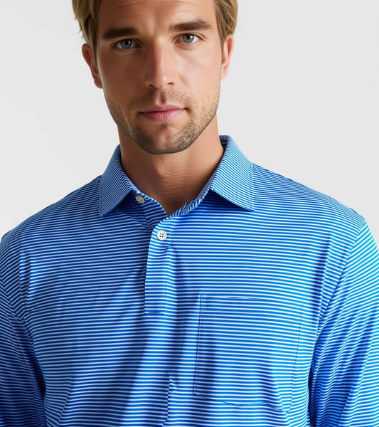 Peter Millar Men's Featherweight Stripe Long-Sleeve Performance Polo
