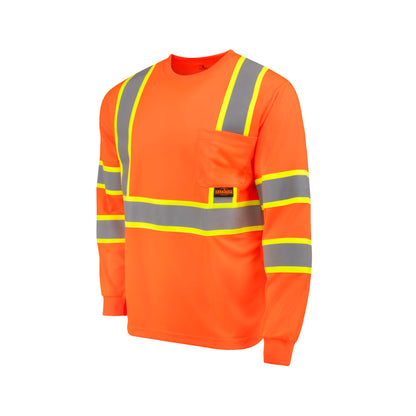 ST41-3 Class 3 Mesh Long Sleeve T-Shirt with Contrast Trim - Orange - Size XL