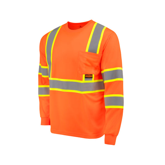 ST41-3 Class 3 Mesh Long Sleeve T-Shirt with Contrast Trim - Orange - Size XL
