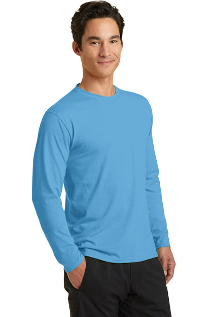 Aquatic Blue Port & Company Long Sleeve Performance Blend Tee. PC381LS