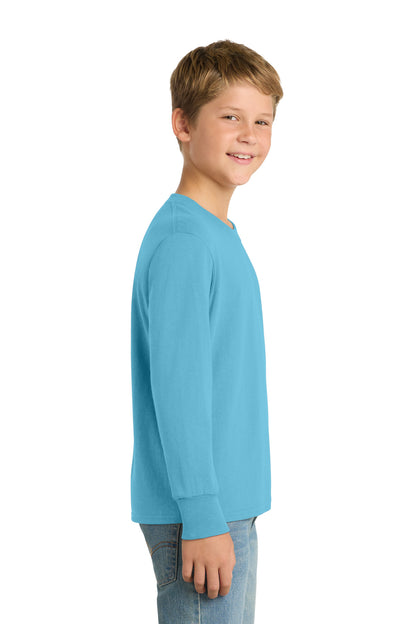 Aquatic Blue Port & Company Youth Long Sleeve Core Cotton Tee. PC54YLS