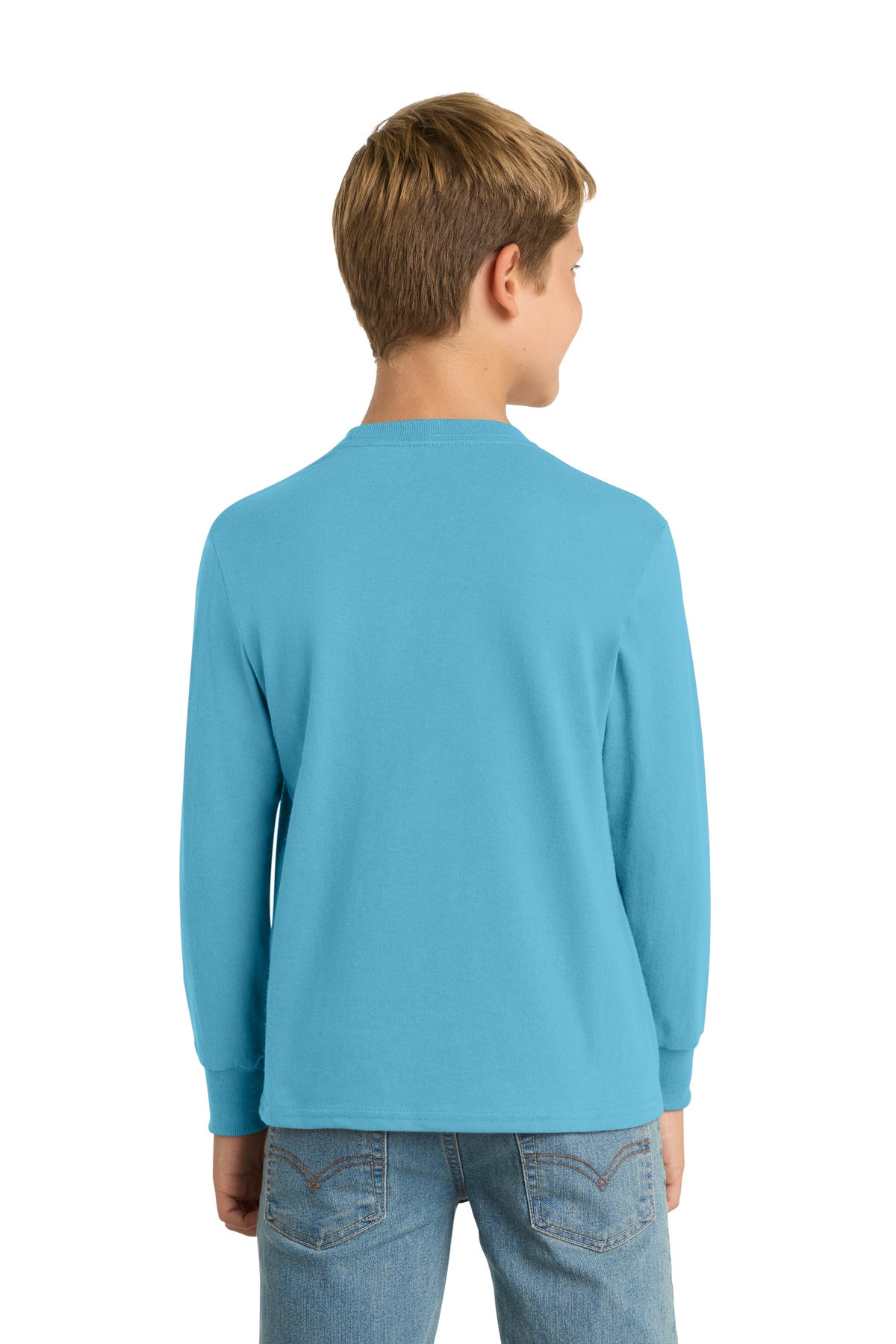 Aquatic Blue Port & Company Youth Long Sleeve Core Cotton Tee. PC54YLS