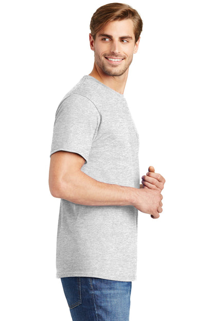 Ash Hanes - Authentic 100% Cotton T-Shirt with Pocket. 5590